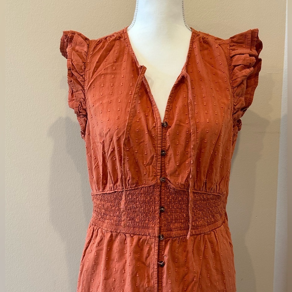 Sonoma Goods For Life Swiss Dot Button Front Maxi Dress Rust Orange Large - Picture 3 of 7